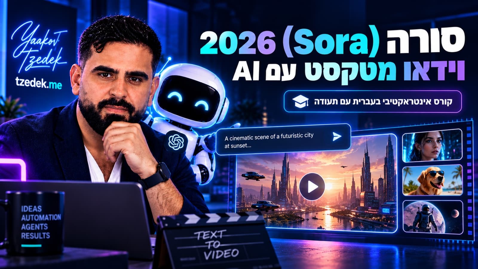 פרומפט וידאו בחמישה רכיבים וקליפ שנוצר בסורה בתוך ChatGPT