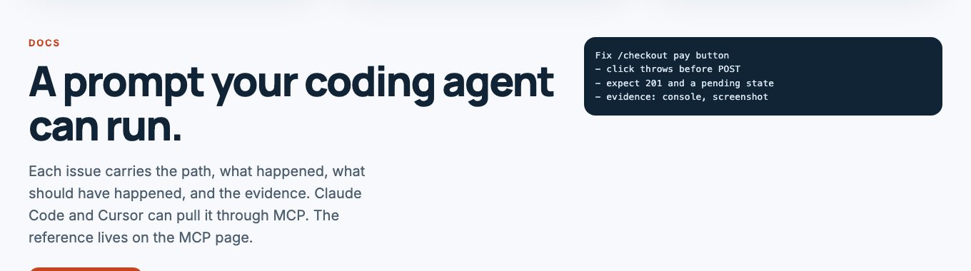 דוגמה לפרומפט תיקון ש-Persqo מייצר: Fix /checkout pay button, עם מה קרה, מה היה אמור לקרות והראיות